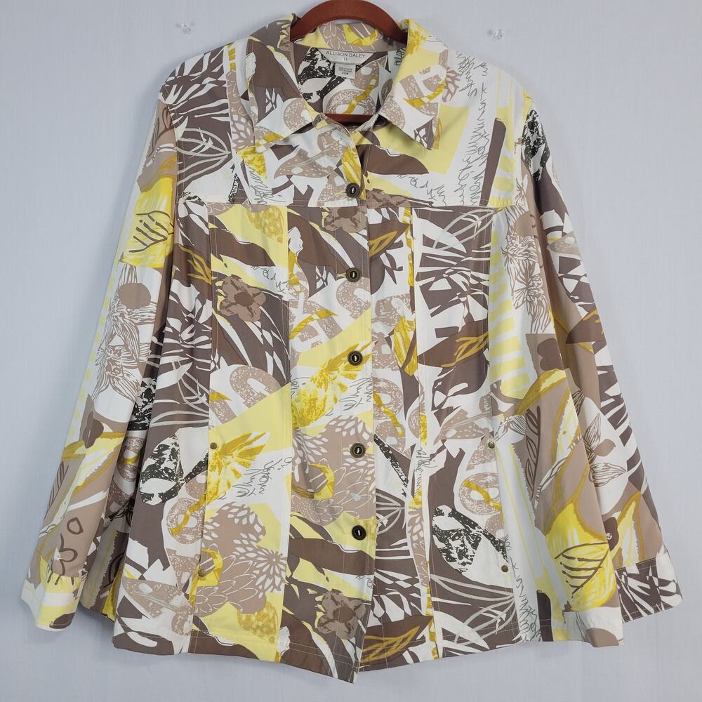 Allison Daley mixed print floral jacket size 20W tan yellow white artsy career